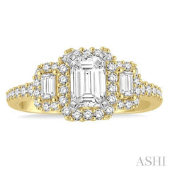 5/8 Ctw Emerald Shape Baguette and Round Cut Diamond Semi-Mount Engagement Ring in 14K Yellow and White Gold