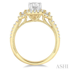 5/8 Ctw Emerald Shape Baguette and Round Cut Diamond Semi-Mount Engagement Ring in 14K Yellow and White Gold