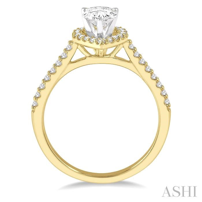 3/8 Ctw Pear Shape Diamond Ladies Engagement Ring with 1/4 Ct Pear Cut Center Stone in 14K Yellow and White Gold