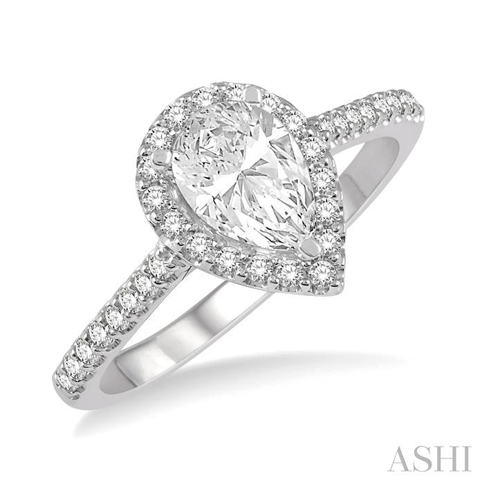 1/3 Ctw Pear Shape Semi-Mount Diamond Engagement Ring in 14K White Gold