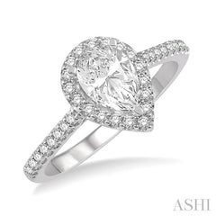 1/3 Ctw Pear Shape Semi-Mount Diamond Engagement Ring in 14K White Gold