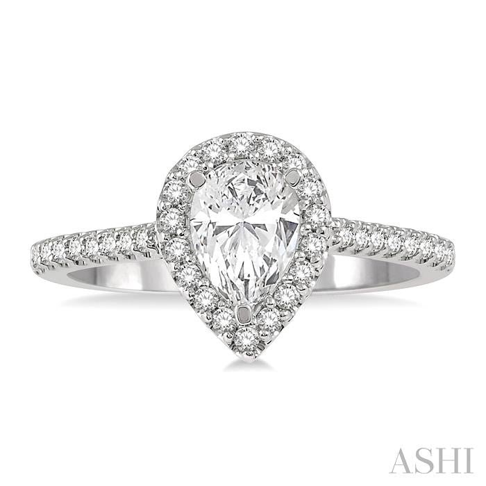 1/3 Ctw Pear Shape Semi-Mount Diamond Engagement Ring in 14K White Gold