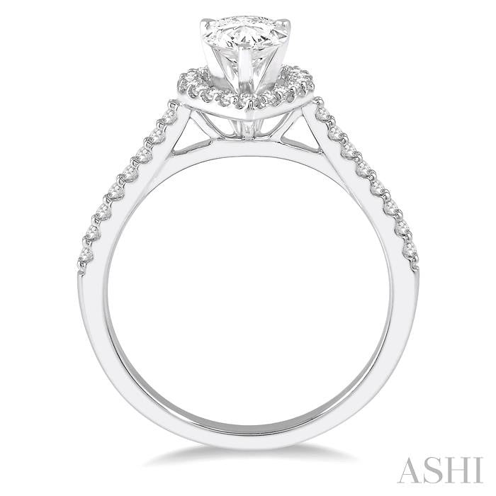1/3 Ctw Pear Shape Semi-Mount Diamond Engagement Ring in 14K White Gold