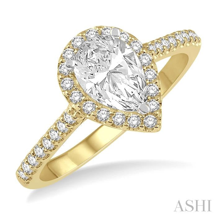 1/4 Ctw Pear Shape Semi-Mount Diamond Engagement Ring in 14K Yellow and white gold