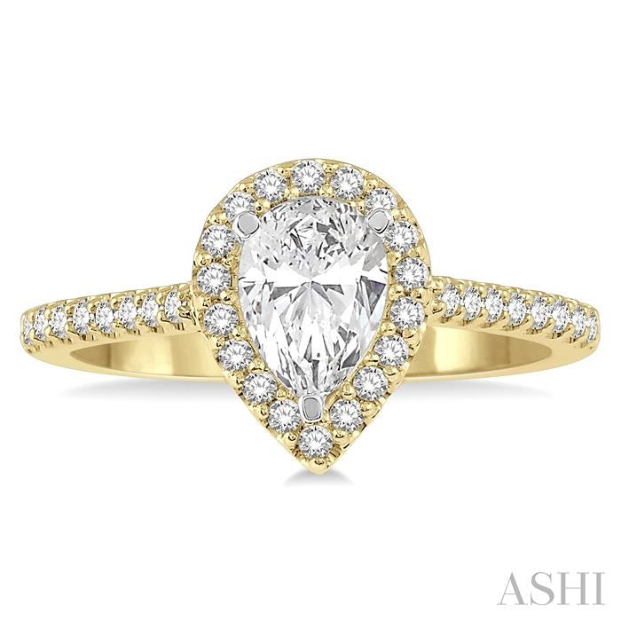 1/4 Ctw Pear Shape Semi-Mount Diamond Engagement Ring in 14K Yellow and white gold