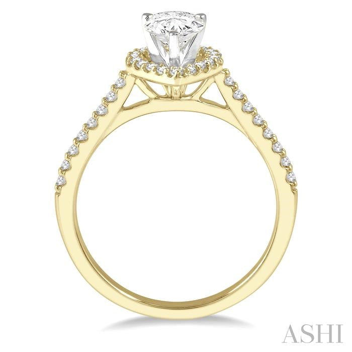1/4 Ctw Pear Shape Semi-Mount Diamond Engagement Ring in 14K Yellow and white gold