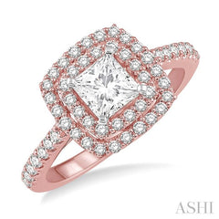 1/4 Ctw Square Shape Semi-Mount Round Cut Diamond Engagement Ring in 14K Rose and White Gold