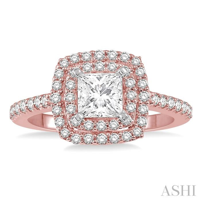 1/4 Ctw Square Shape Semi-Mount Round Cut Diamond Engagement Ring in 14K Rose and White Gold