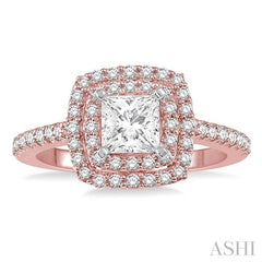 1/4 Ctw Square Shape Semi-Mount Round Cut Diamond Engagement Ring in 14K Rose and White Gold