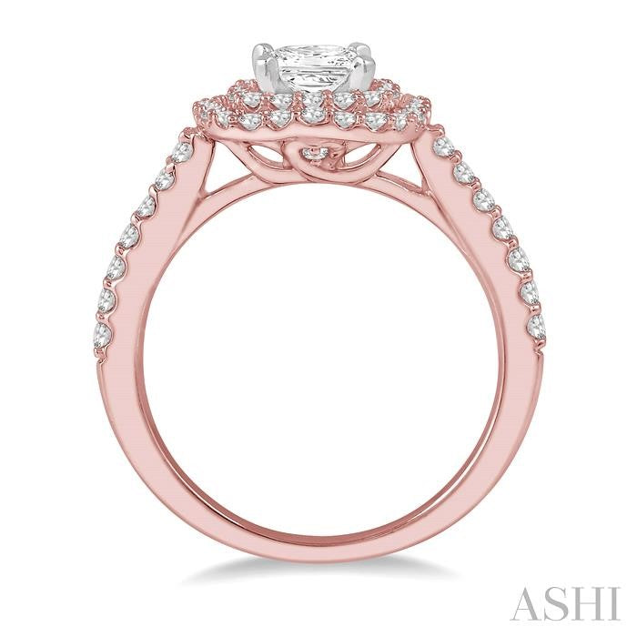 1/4 Ctw Square Shape Semi-Mount Round Cut Diamond Engagement Ring in 14K Rose and White Gold