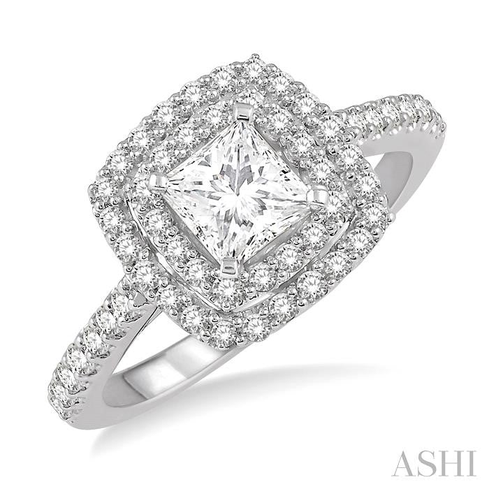 1/4 Ctw Square Shape Semi-Mount Round Cut Diamond Engagement Ring in 14K White Gold