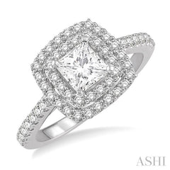1/4 Ctw Square Shape Semi-Mount Round Cut Diamond Engagement Ring in 14K White Gold