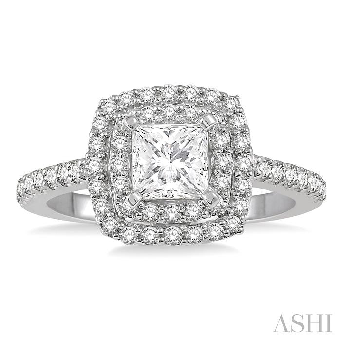 1/4 Ctw Square Shape Semi-Mount Round Cut Diamond Engagement Ring in 14K White Gold