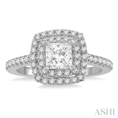 1/4 Ctw Square Shape Semi-Mount Round Cut Diamond Engagement Ring in 14K White Gold