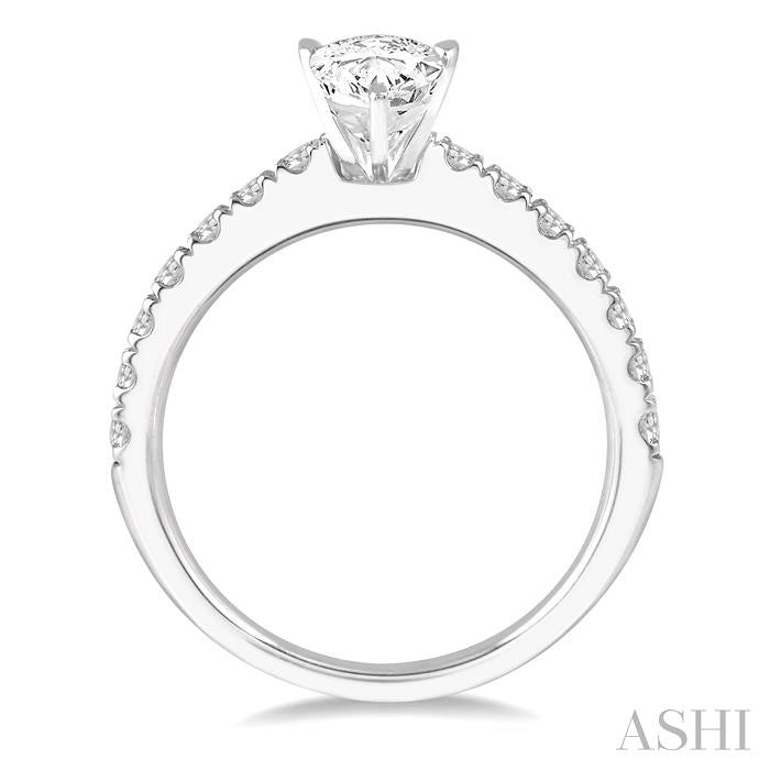 1 1/10 Ctw Pear Shape Diamond Ladies Engagement Ring with 5/8 Ct Pear Cut Center Stone in 14K White Gold