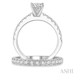 7/8 Ctw Round Cut Diamond Wedding Set With 5/8 Ct Engagement Ring and 1/4 Ct Wedding Band in 14K White Gold