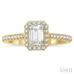 3/4 Ctw Emerald Cut Diamond Ladies Engagement Ring with 1/2 Ct Emerald Cut Center Stone in 14K Yellow and White Gold