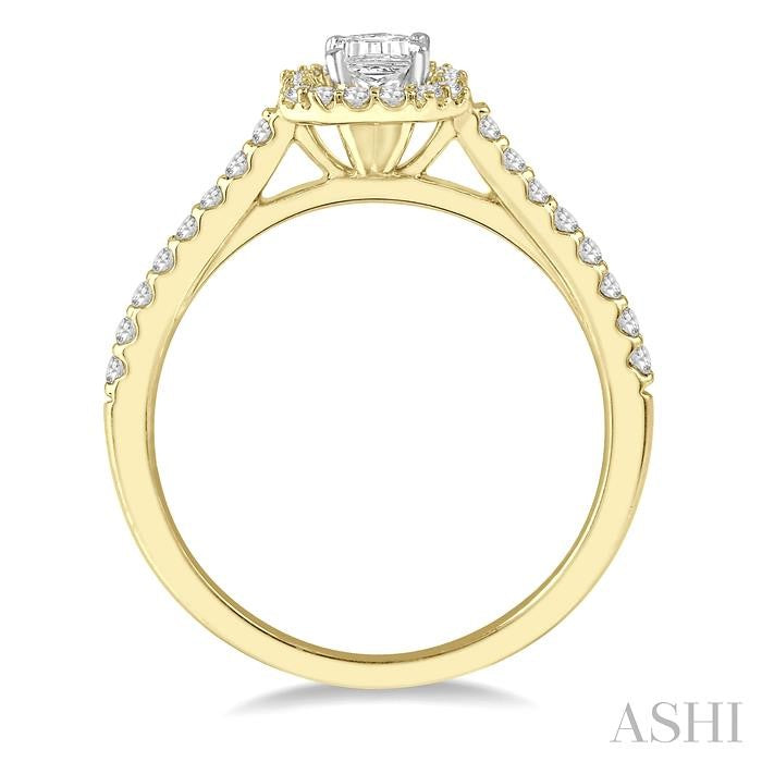 3/4 Ctw Emerald Cut Diamond Ladies Engagement Ring with 1/2 Ct Emerald Cut Center Stone in 14K Yellow and White Gold