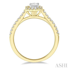3/4 Ctw Emerald Cut Diamond Ladies Engagement Ring with 1/2 Ct Emerald Cut Center Stone in 14K Yellow and White Gold