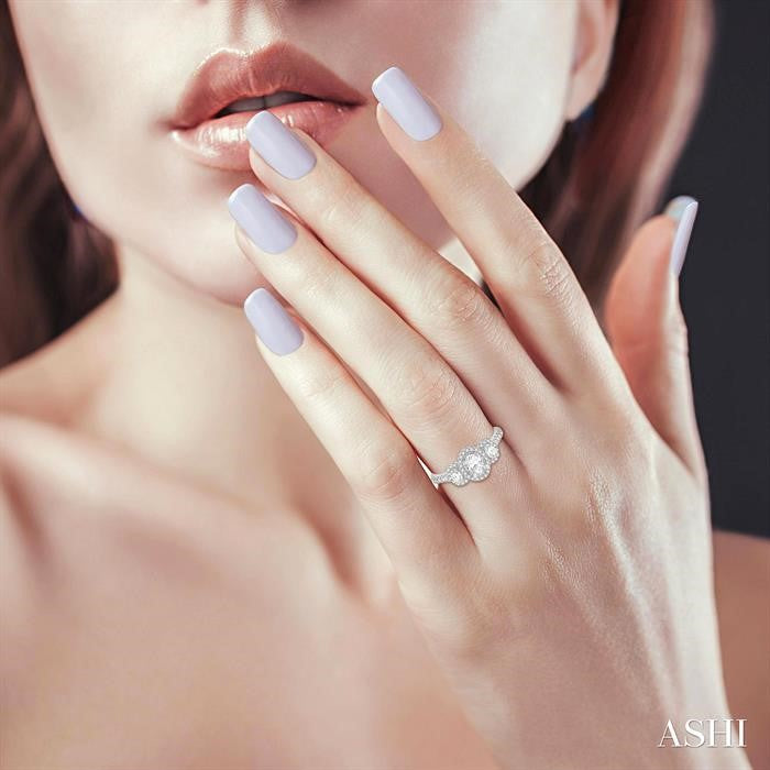 1 Ctw Past, Present & Future Round Cut Diamond Engagement Ring With 3/8 Ct Oval Cut Center Stone in 14K White Gold