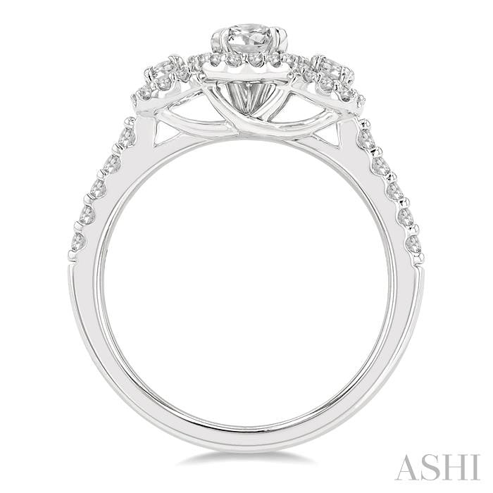 1 Ctw Past, Present & Future Round Cut Diamond Engagement Ring With 3/8 Ct Oval Cut Center Stone in 14K White Gold