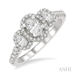 5/8 Ctw Oval Shape Past, Present & Future Round Cut Diamond Semi-Mount Engagement Ring in 14K White Gold
