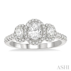 5/8 Ctw Oval Shape Past, Present & Future Round Cut Diamond Semi-Mount Engagement Ring in 14K White Gold