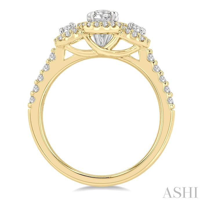 5/8 Ctw Oval Shape Past, Present & Future Round Cut Diamond Semi-Mount Engagement Ring in 14K Yellow and White Gold
