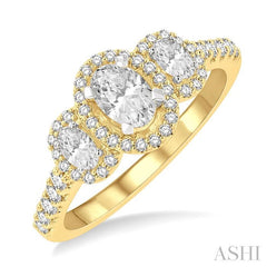 5/8 Ctw Oval Shape Past, Present & Future Round Cut Diamond Semi-Mount Engagement Ring in 14K Yellow and White Gold