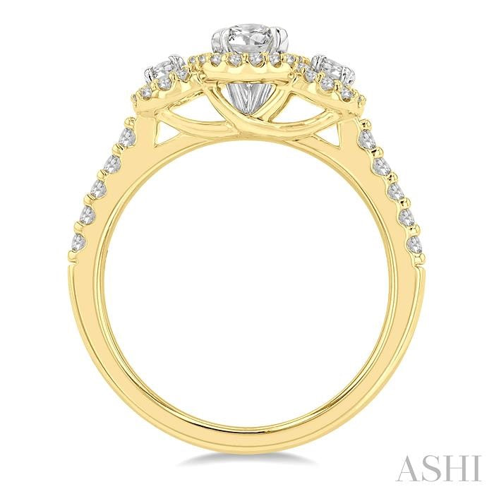 5/8 Ctw Oval Shape Past, Present & Future Round Cut Diamond Semi-Mount Engagement Ring in 14K Yellow and White Gold