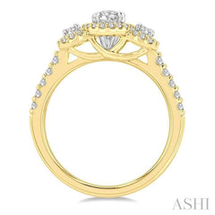 5/8 Ctw Oval Shape Past, Present & Future Round Cut Diamond Semi-Mount Engagement Ring in 14K Yellow and White Gold