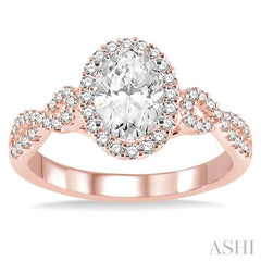 1/4 Ctw Twisted Shank Oval Shape Semi-Mount Round Cut Diamond Engagement Ring in 14K Rose and White Gold