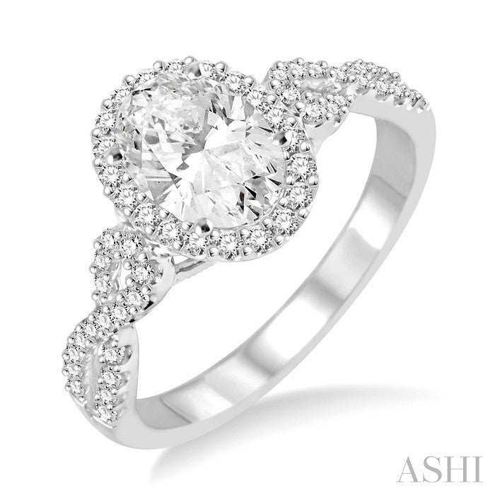 1/4 Ctw Twisted Shank Oval Shape Round Cut Diamond Semi-Mount Engagement Ring in 14K White Gold 