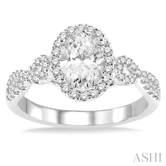 1/4 Ctw Twisted Shank Oval Shape Round Cut Diamond Semi-Mount Engagement Ring in 14K White Gold 