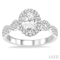 1/4 Ctw Twisted Shank Oval Shape Round Cut Diamond Semi-Mount Engagement Ring in 14K White Gold 