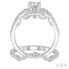 3/4 Ctw Diamond Bridal Set with 1/2 Ctw Princess Cut Engagement Ring and 1/6 Ctw Wedding Band in 14K White Gold