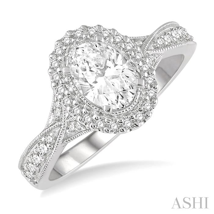 1/3 Ctw Oval Shape Semi-Mount Diamond Engagement Ring in 14K White Gold