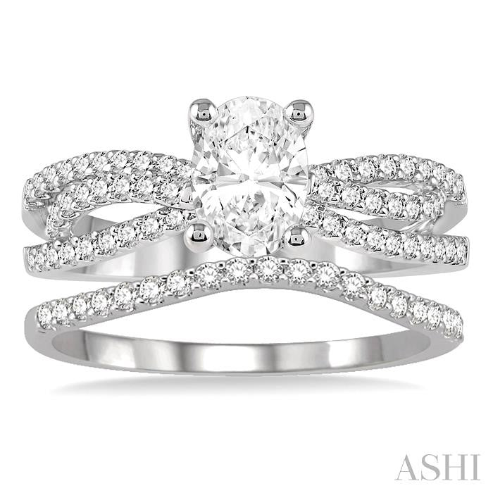 1 1/3 Ctw Diamond Wedding Set with 1 1/6 Ctw Oval Cut Engagement Ring and 1/5 Ctw Wedding Band in 14K White Gold