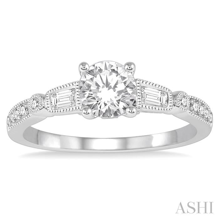 5/8 Ctw Diamond Engagement Ring with 3/8 Ct Round Cut Center Stone in 14K White Gold