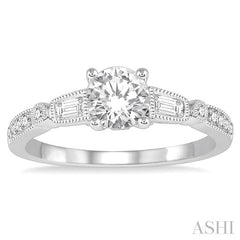 5/8 Ctw Diamond Engagement Ring with 3/8 Ct Round Cut Center Stone in 14K White Gold