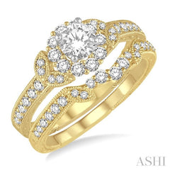 3/4 Ctw Diamond Bridal Set with 1/2 Ctw Round Cut Engagement Ring and 1/6 Ctw Wedding Band in 14K Yellow and White Gold
