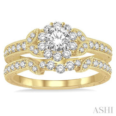 3/4 Ctw Diamond Bridal Set with 1/2 Ctw Round Cut Engagement Ring and 1/6 Ctw Wedding Band in 14K Yellow and White Gold