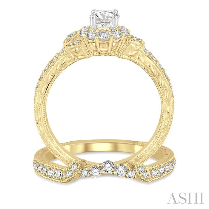 3/4 Ctw Diamond Bridal Set with 1/2 Ctw Round Cut Engagement Ring and 1/6 Ctw Wedding Band in 14K Yellow and White Gold
