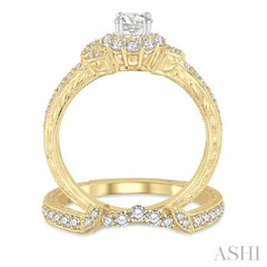 3/4 Ctw Diamond Bridal Set with 1/2 Ctw Round Cut Engagement Ring and 1/6 Ctw Wedding Band in 14K Yellow and White Gold