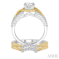 1/2 Ctw Diamond Bridal Set with 3/8 Ctw Round Cut Engagement Ring and 1/20 Ctw Wedding Band in 14K White and Yellow Gold