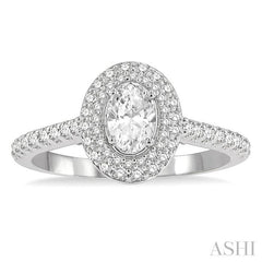 1 Ctw Round Cut Diamond Engagement Ring With 1/2 Ct Oval Cut Center Stone in 14K White Gold