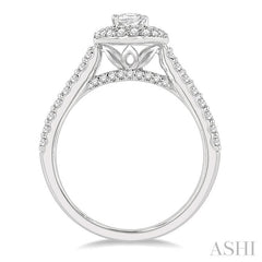 1 Ctw Round Cut Diamond Engagement Ring With 1/2 Ct Oval Cut Center Stone in 14K White Gold
