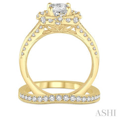 1 3/4 Ctw Diamond Bridal Set with 1 1/2 Ctw Princess Cut Engagement Ring and 1/4 Ctw Wedding Band in 14K Yellow Gold