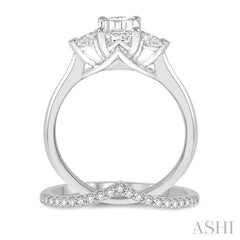 3/4 Ctw Diamond Wedding Set With 3/4 Ctw Emerald & Triangle Cut Engagement Ring and 1/10 Ctw Chevron Center Diamond Wedding Band in 14K White Gold