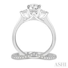 3/4 Ctw Diamond Wedding Set With 3/4 Ctw Round & Triangle Cut Engagement Ring and 1/10 Ctw Chevron Diamond Wedding Band in 14K White Gold
